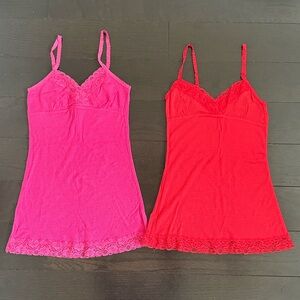 Lace Trim Pink and Red Camisole Set